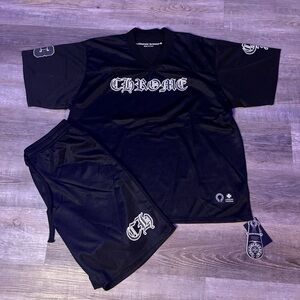 Chrome Hearts Black Football Jersey Mesh T-Shirt & Shorts Set
